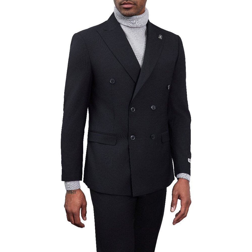 Solid Black Double Breasted 2 Piece Stacy Adams Men's Suit